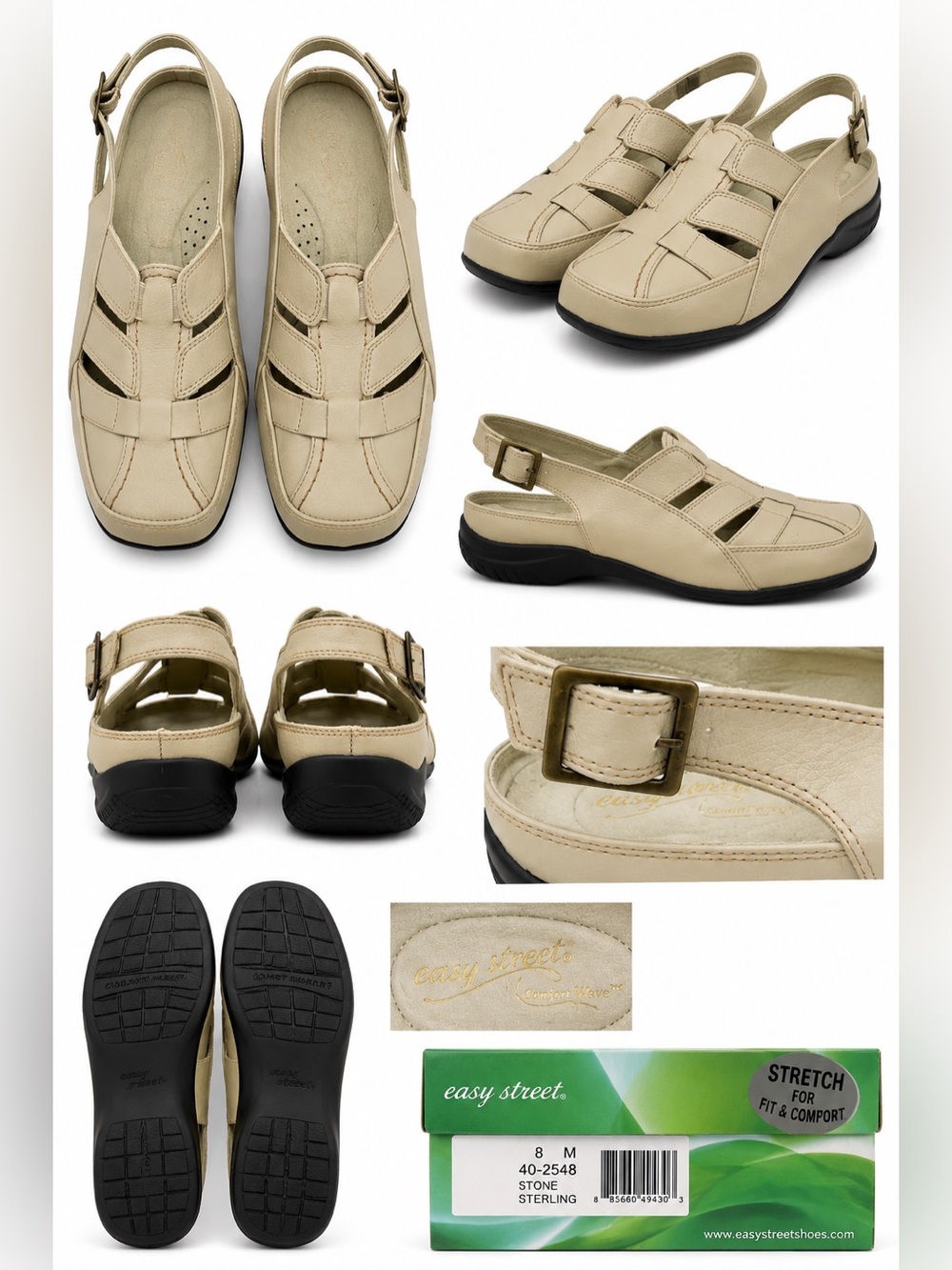NEW Easy Street Sterling Comfort Slingback Fisherman Shoes Stone Beige 8M